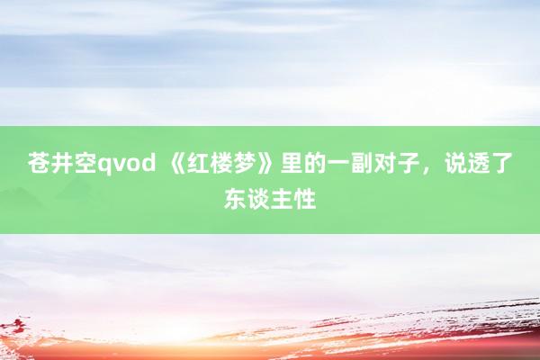 苍井空qvod 《红楼梦》里的一副对子，说透了东谈主性
